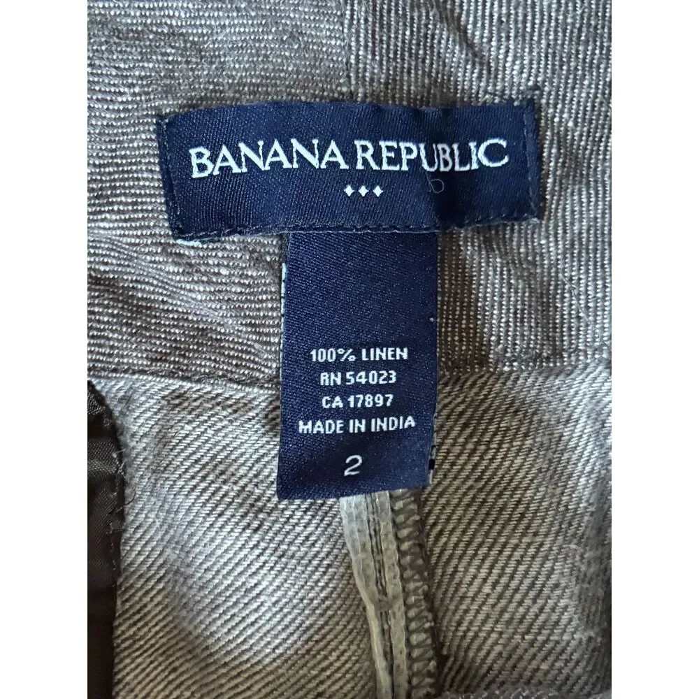 Banana Republic Brown Gray Linen Wide Leg Pants Trousers    Women's Size 2